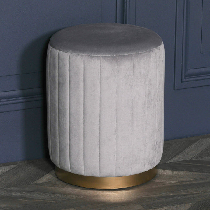 Velvet Round Stool - Grey