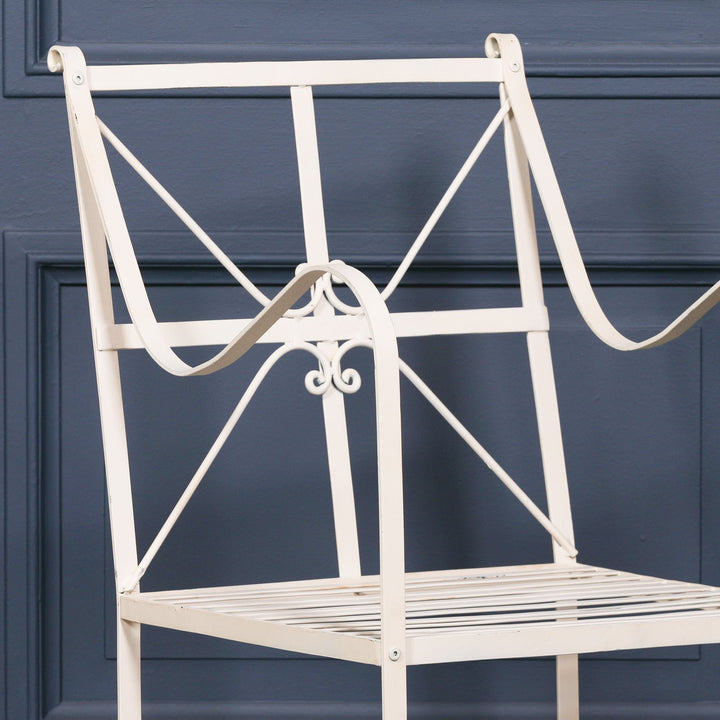 Iron frame distressed garden chair - off white
