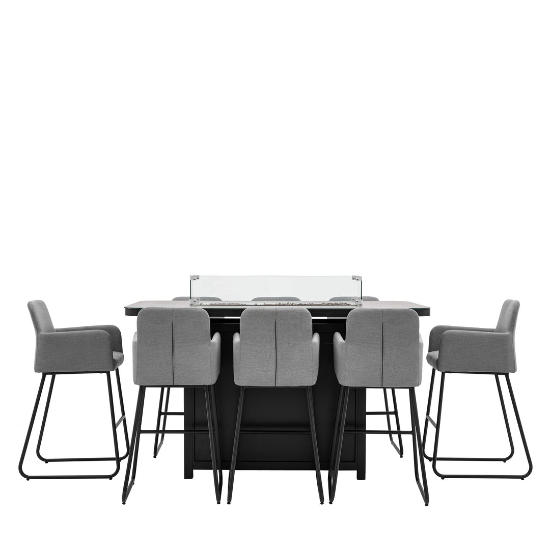 Contemporary Eight Seater Bar Dining Set with Fire Pit Table