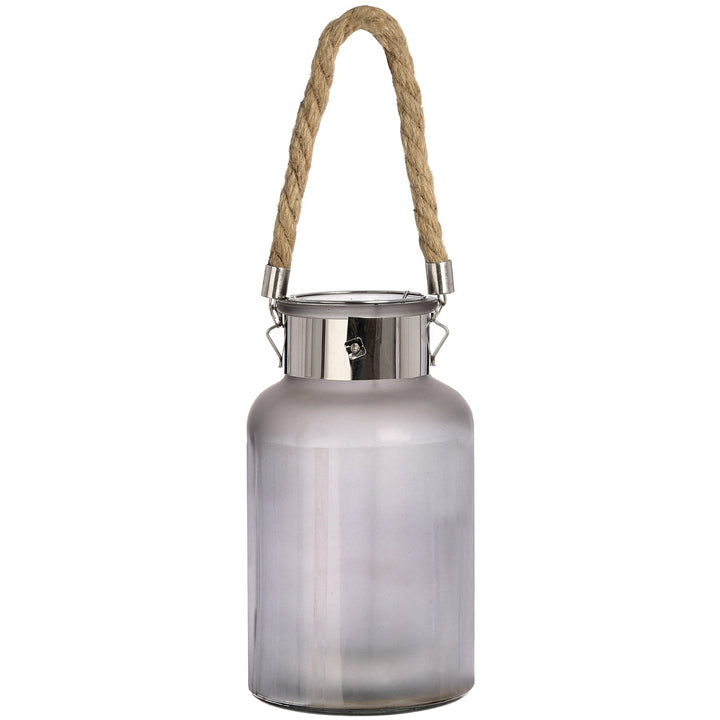 Large Frosted Glass Lantern with Rope Detail and Interior LED