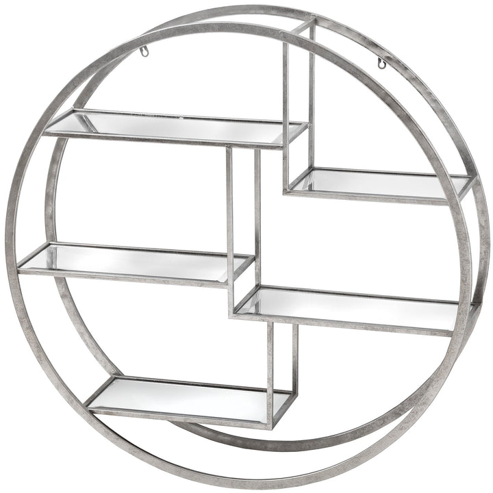 Round Mirrored Glass Wall Shelf - Silver