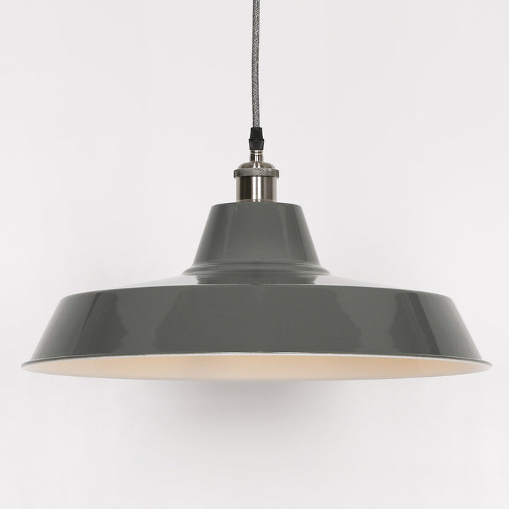 Large Factory Style Pendant Light - Grey Enamel