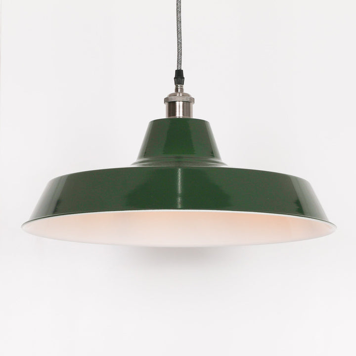 Large Factory Style Pendant Light - Green Enamel