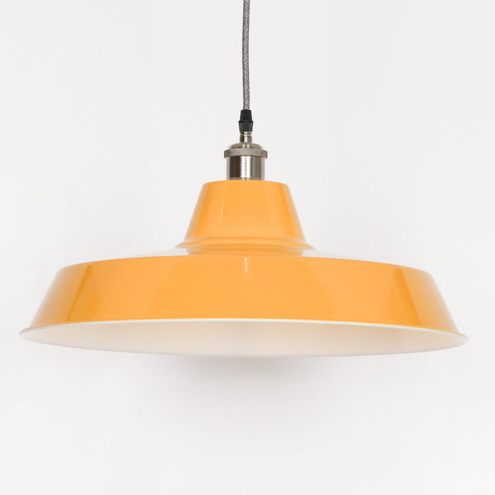 Large Factory Style Pendant Light - Yellow Enamel