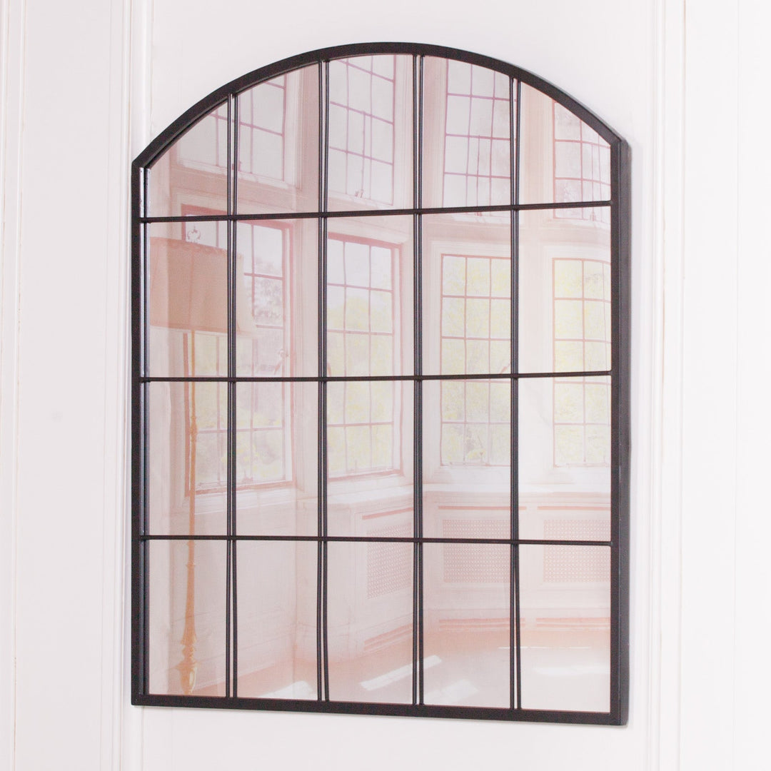 Arched Black Metal Window Mirror