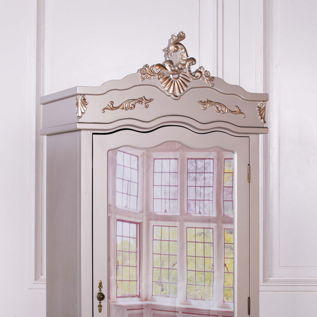 French Silver Single Door Armoire with Mirrored Door