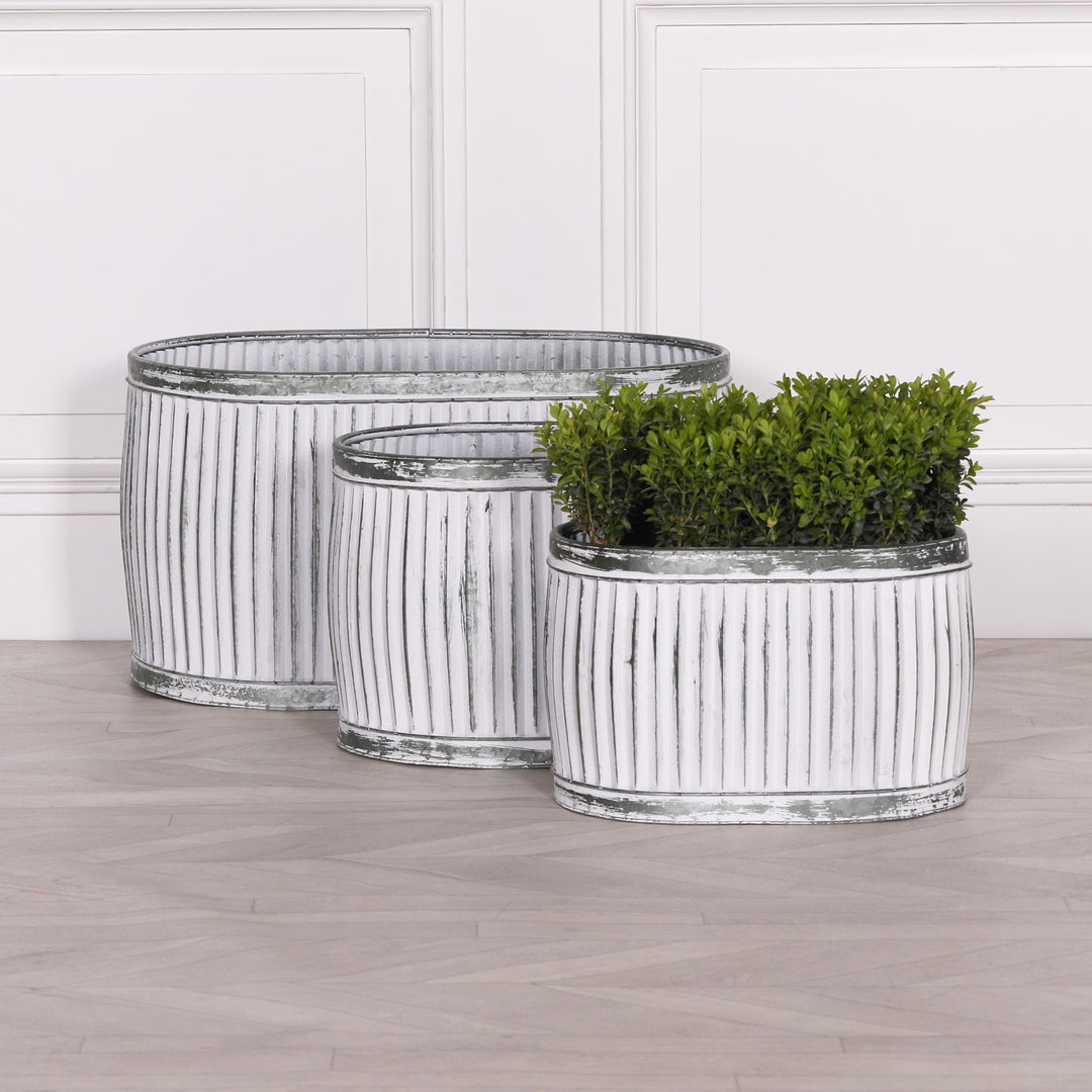 Large oval dolly galvanised steel planter