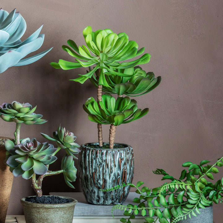 Artificial Echeveria in Rustic Cement Pot