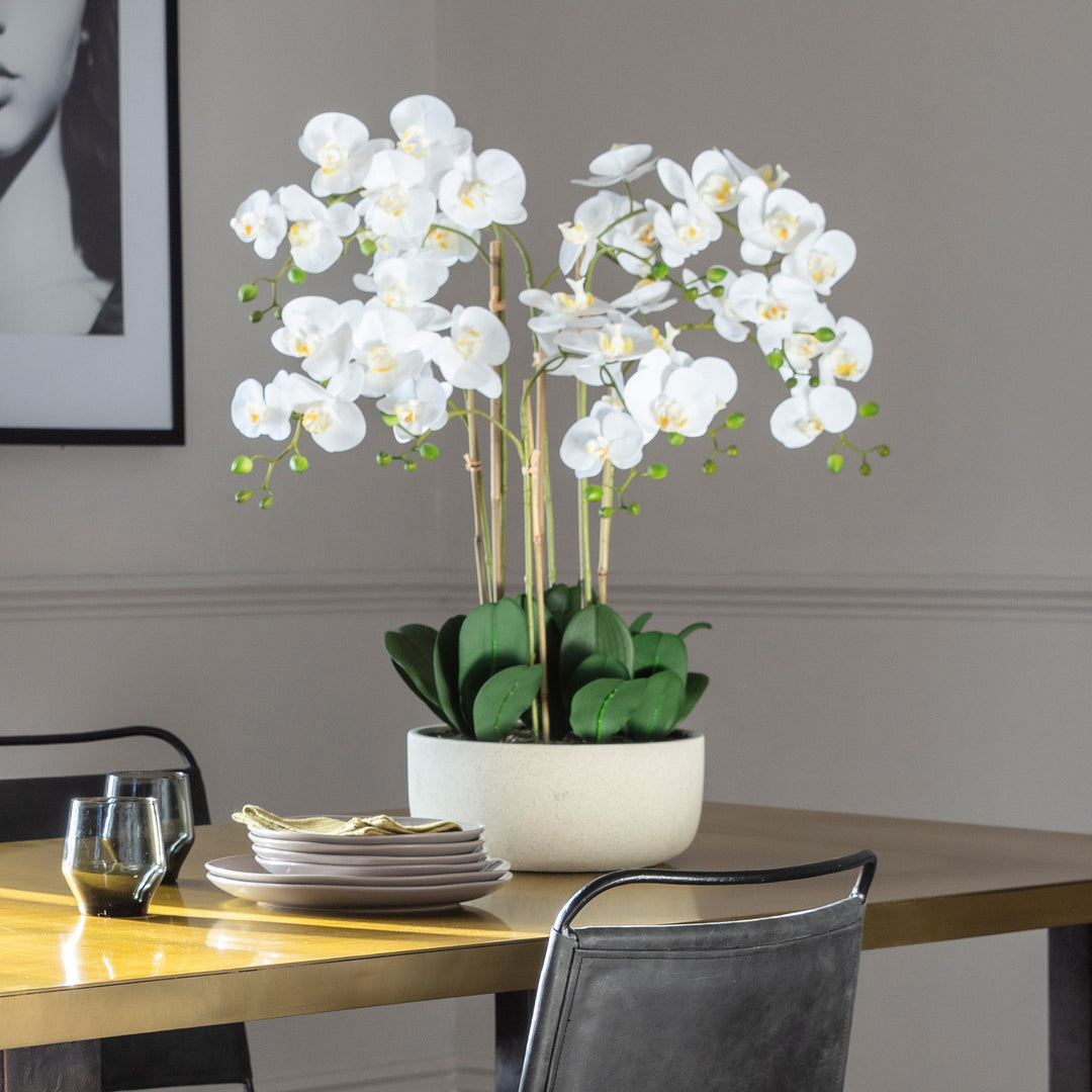 Large Artificial Orchid in a White Bowl