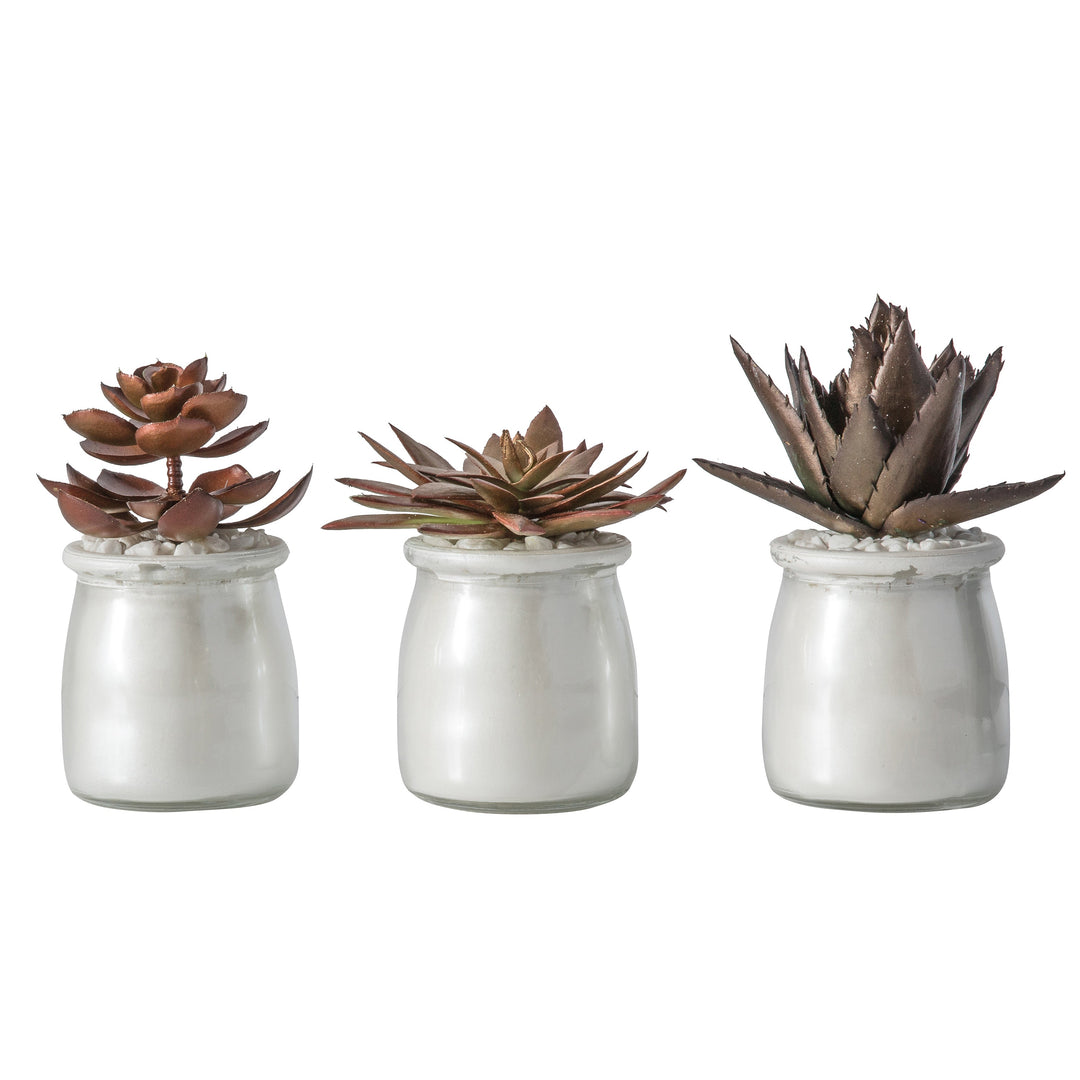 Artificial Succulent In Metallic Pots - Set Of Three