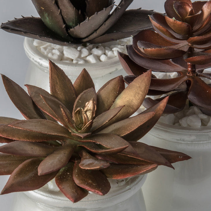 Artificial Succulent In Metallic Pots - Set Of Three