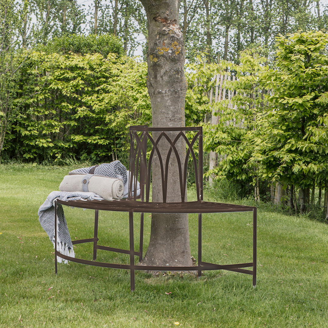 Distressed Metal Tree Bench