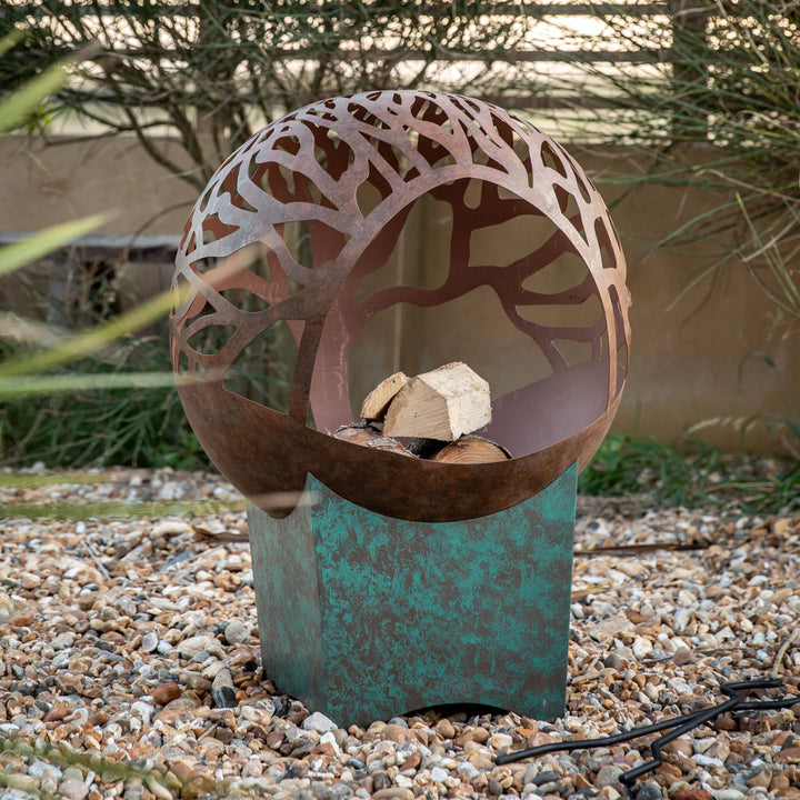Copper Finish Fire Pit with Tree Design