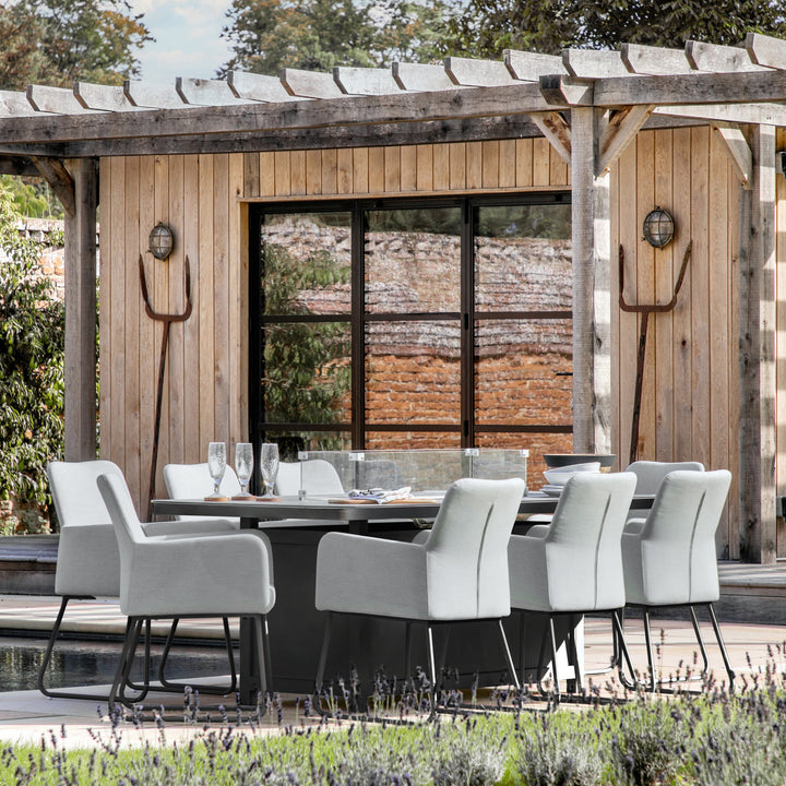 Contemporary Eight Seater Dining Set with Fire Pit Table