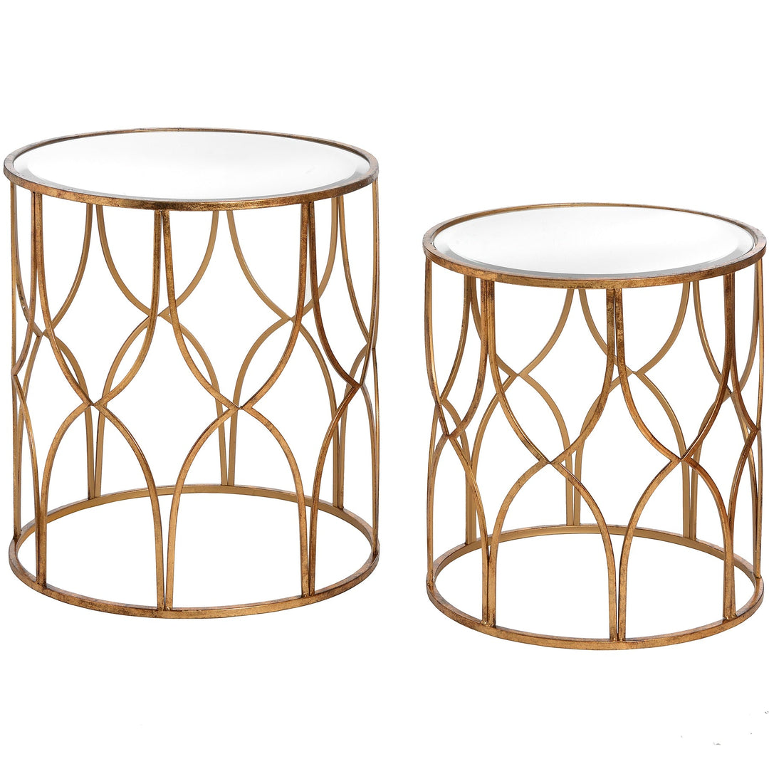Pair of Lattice Detail Gold Side Tables