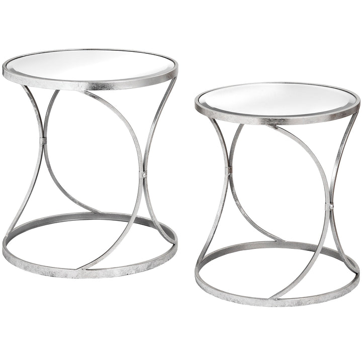 Silver Curved Nest of Tables with Mirrored Top