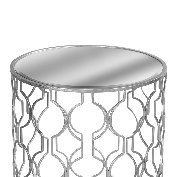 Patterned Silver Nest of Tables with Mirrored Top