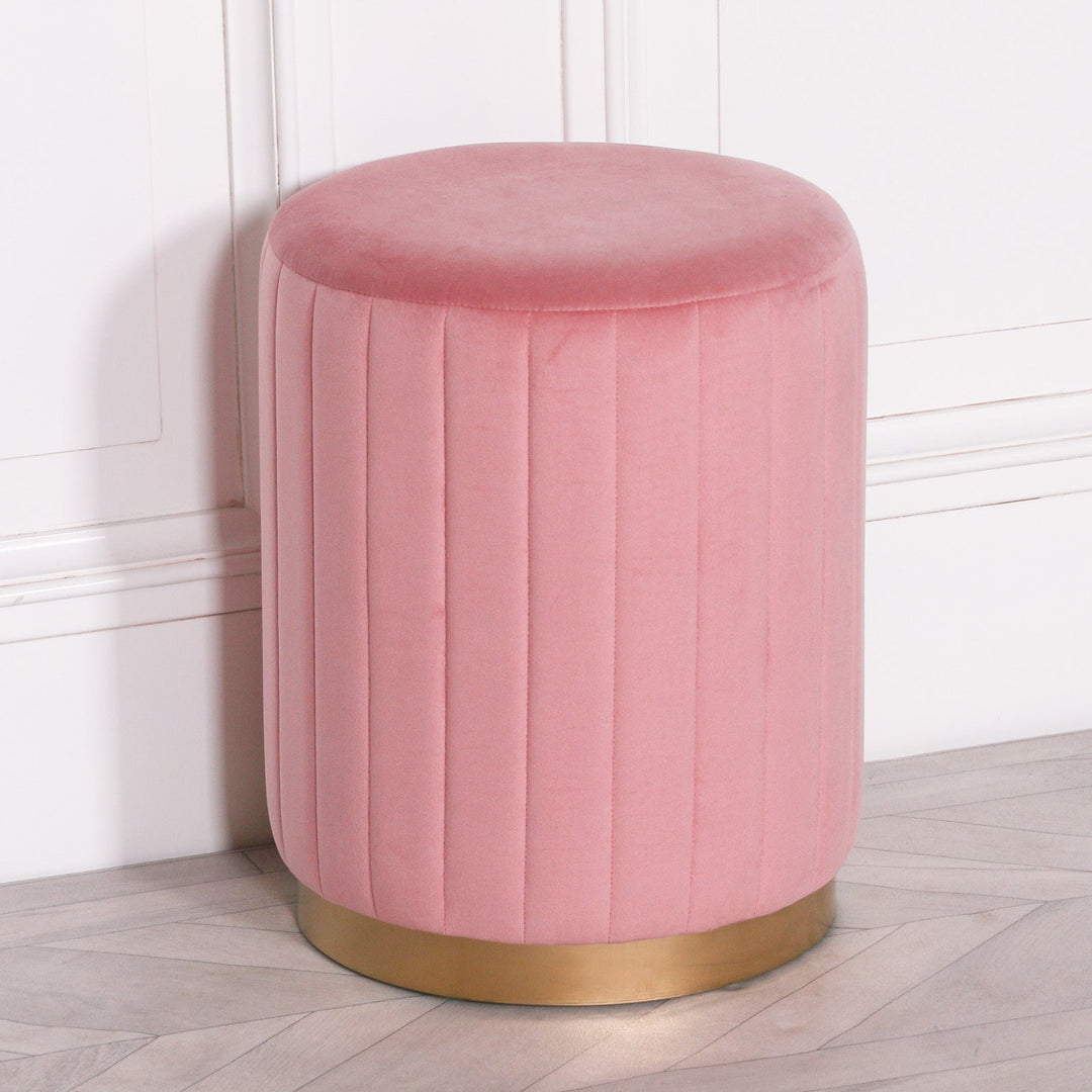 Velvet Round Stool - Pink