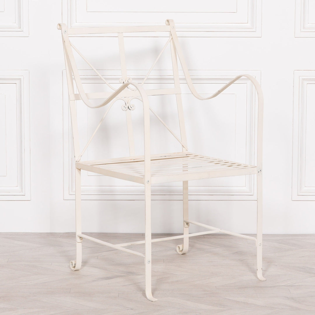 Iron frame distressed garden chair - off white