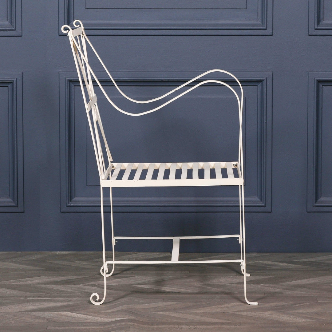 Iron frame distressed garden chair - off white